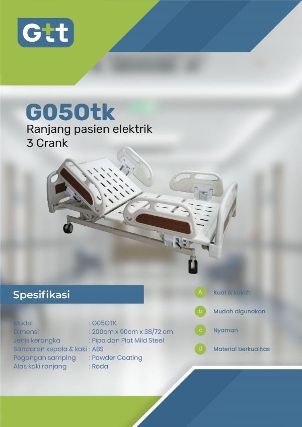 Hospital Bed 3 Crank Elektric Kupu-Kupu - Gambar 2