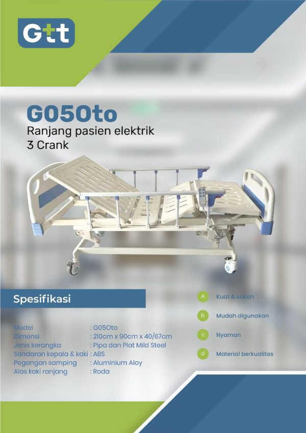 Hospital Bed 3 Crank Elektric Side Rail - Gambar 2