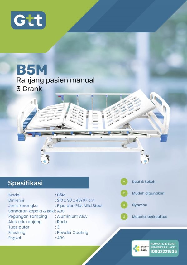 Hospital Bed 3 Crank ABS Manual - Gambar 2